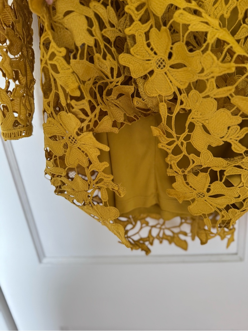 ASOS Mustard Lace Long Sleeve Panelled Dress - Picture 12 of 12